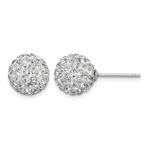 Sterling Silver Rhodium-plated 10mm White Czech Crystal Post Earrings