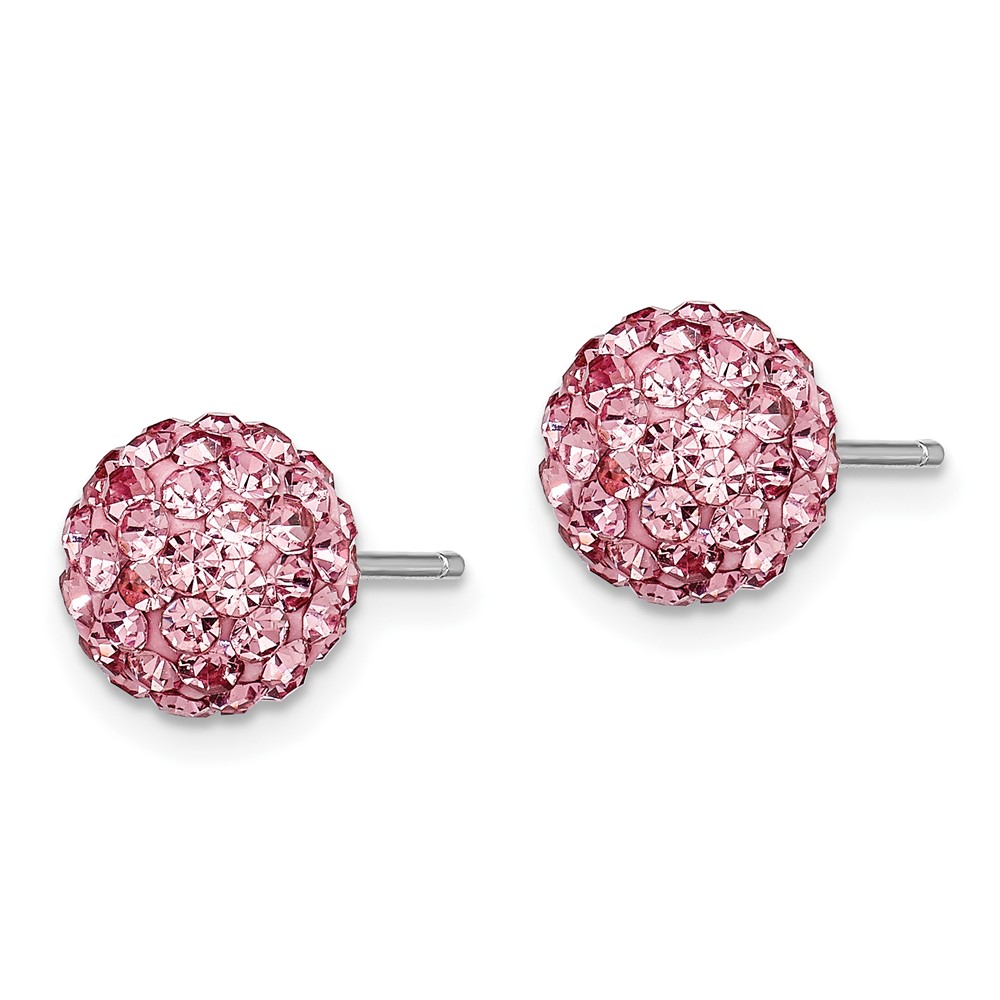 Sterling Silver Rhodium-plated 8mm Pink Czech Crystal Post Earrings (QE9540)