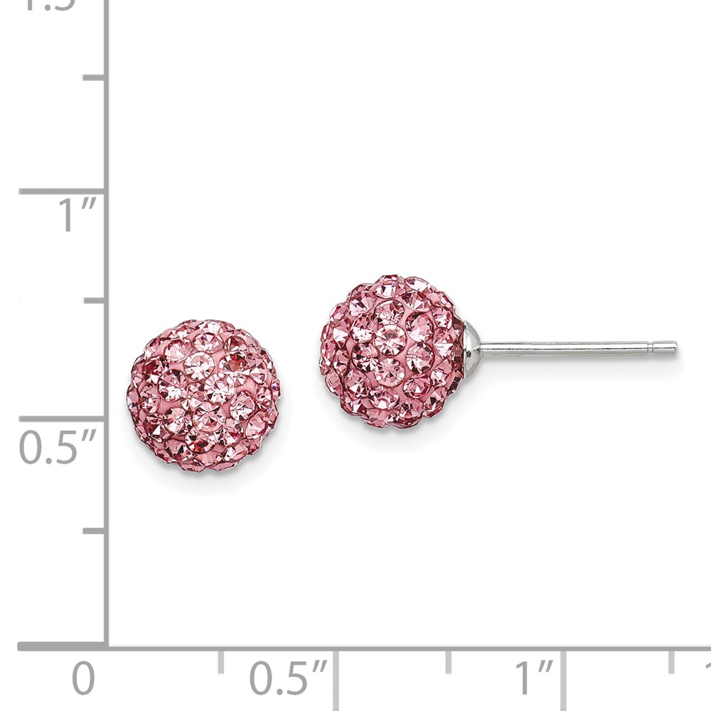 Sterling Silver Rhodium-plated 8mm Pink Czech Crystal Post Earrings (QE9540)