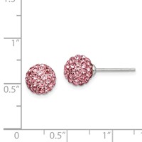 Sterling Silver Rhodium-plated 8mm Pink Czech Crystal Post Earrings view 4