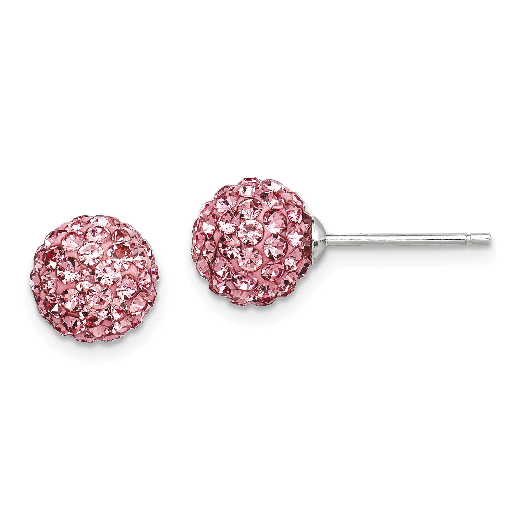 Sterling Silver Rhodium-plated 8mm Pink Czech Crystal Post Earrings (QE9540)