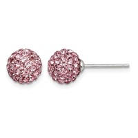 Sterling Silver Rhodium-plated 8mm Pink Czech Crystal Post Earrings view 1