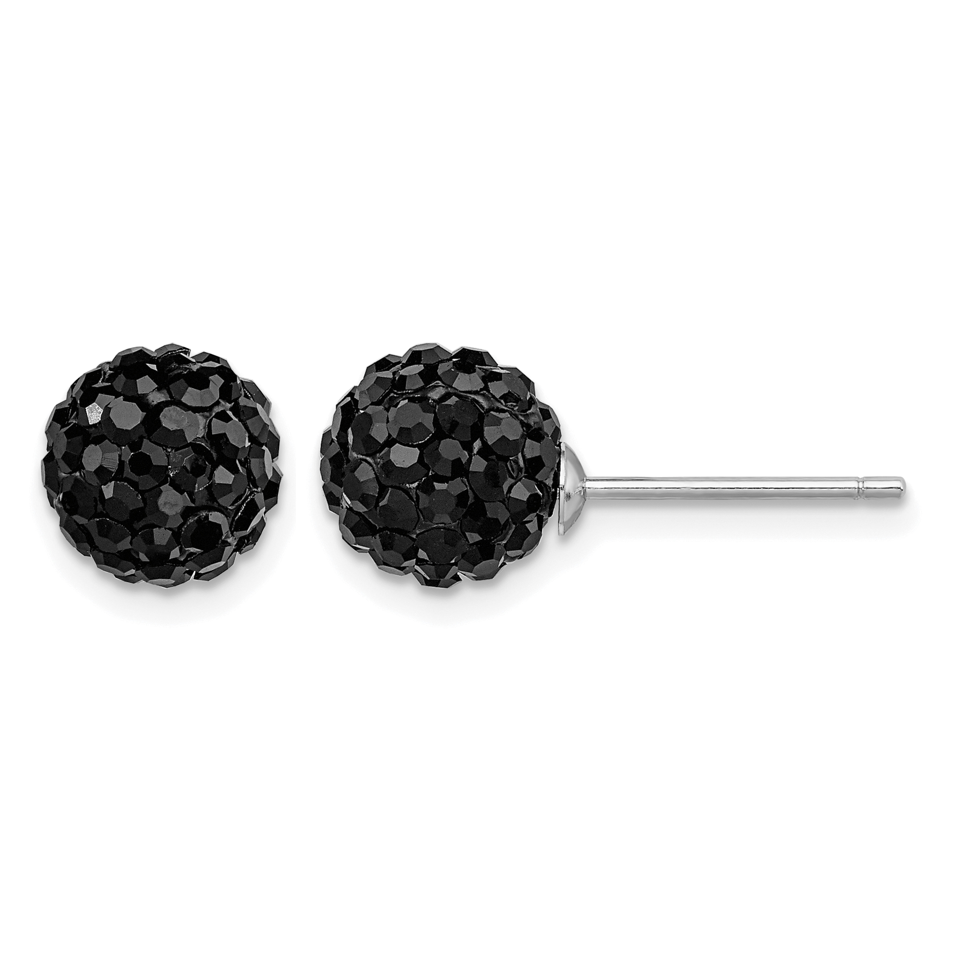 Sterling Silver Rhodium-plated 8mm Black Czech Crystal Post Earrings (QE9548)