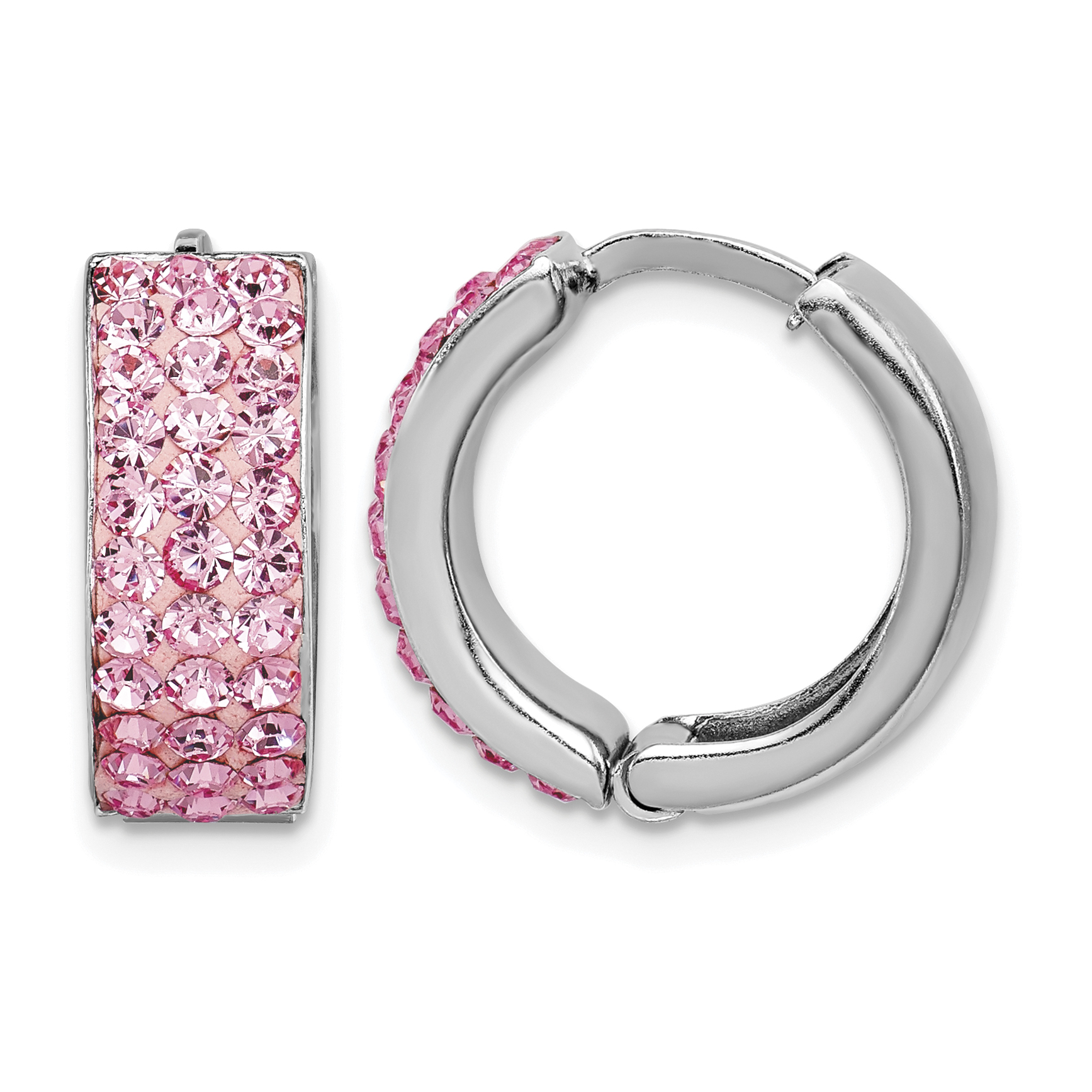 Sterling Silver RH-plated Pink Preciosa Crystal Hinged Hoop Earrings (QE9554)