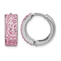 Sterling Silver RH-plated Pink Preciosa Crystal Hinged Hoop Earrings view 1