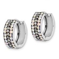 Sterling Silver Rhodium-plated Grey Rainbow Preciosa Hinged Hoop Earrings view 2