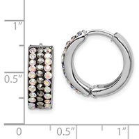 Sterling Silver Rhodium-plated Grey Rainbow Preciosa Hinged Hoop Earrings view 4