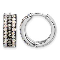 Sterling Silver Rhodium-plated Grey Rainbow Preciosa Hinged Hoop Earrings view 1
