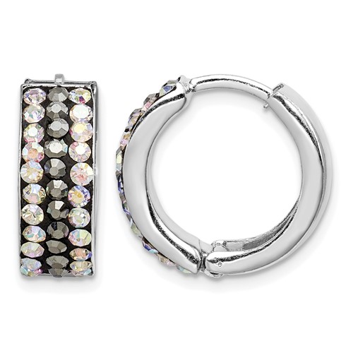 Sterling Silver Rhodium-plated Grey Rainbow Preciosa Hinged Hoop Earrings