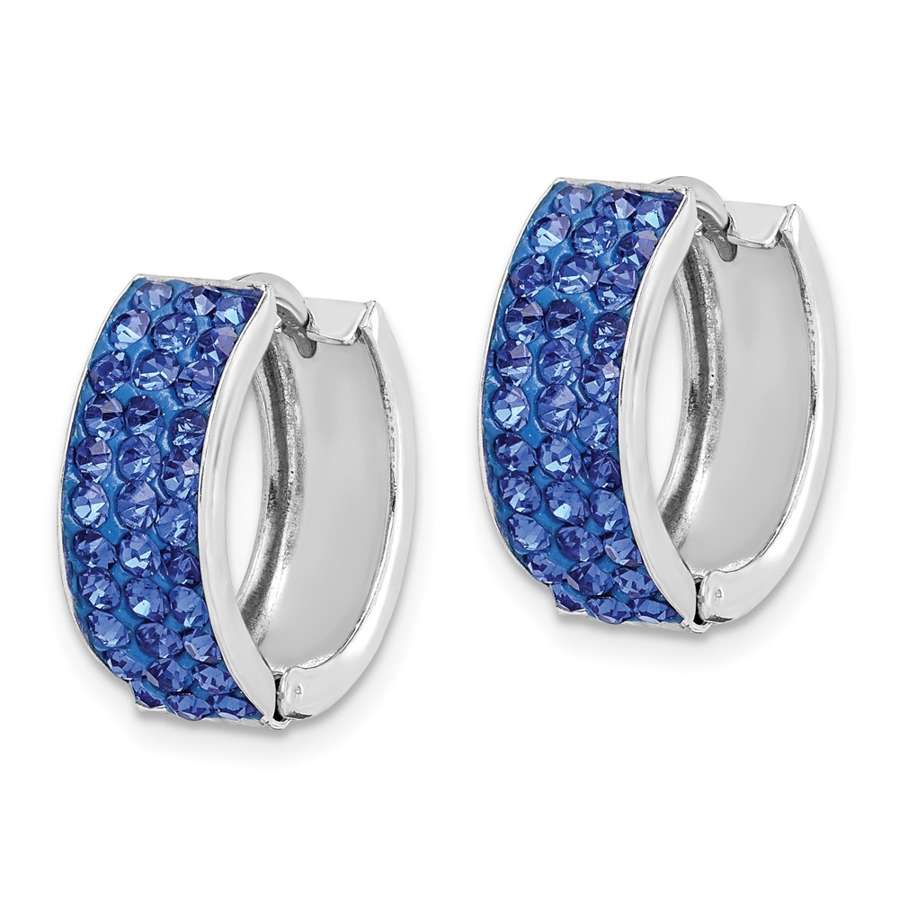 Sterling Silver RH-plated Blue Preciosa Crystal Hinged Hoop Earrings (QE9561)