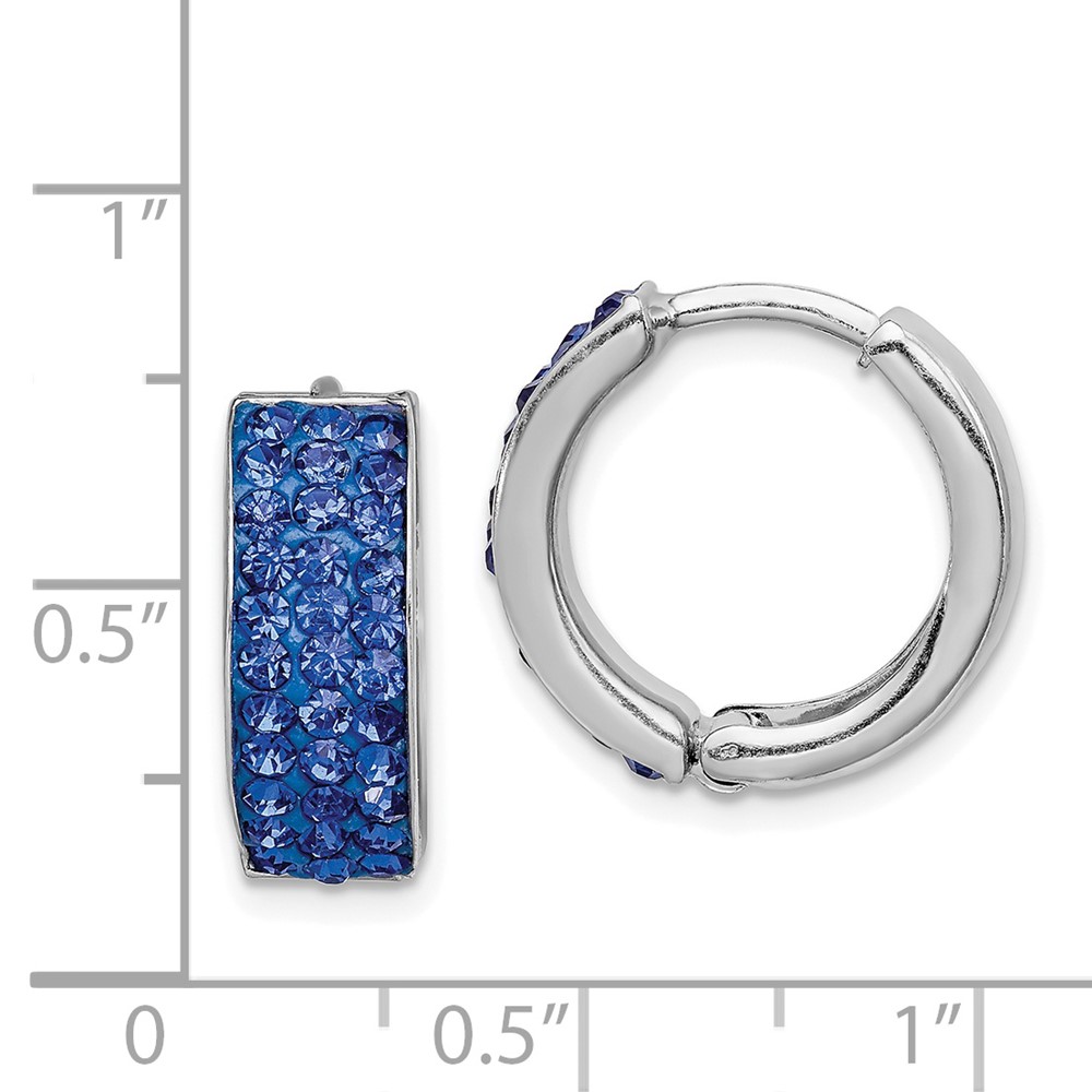 Sterling Silver RH-plated Blue Preciosa Crystal Hinged Hoop Earrings (QE9561)