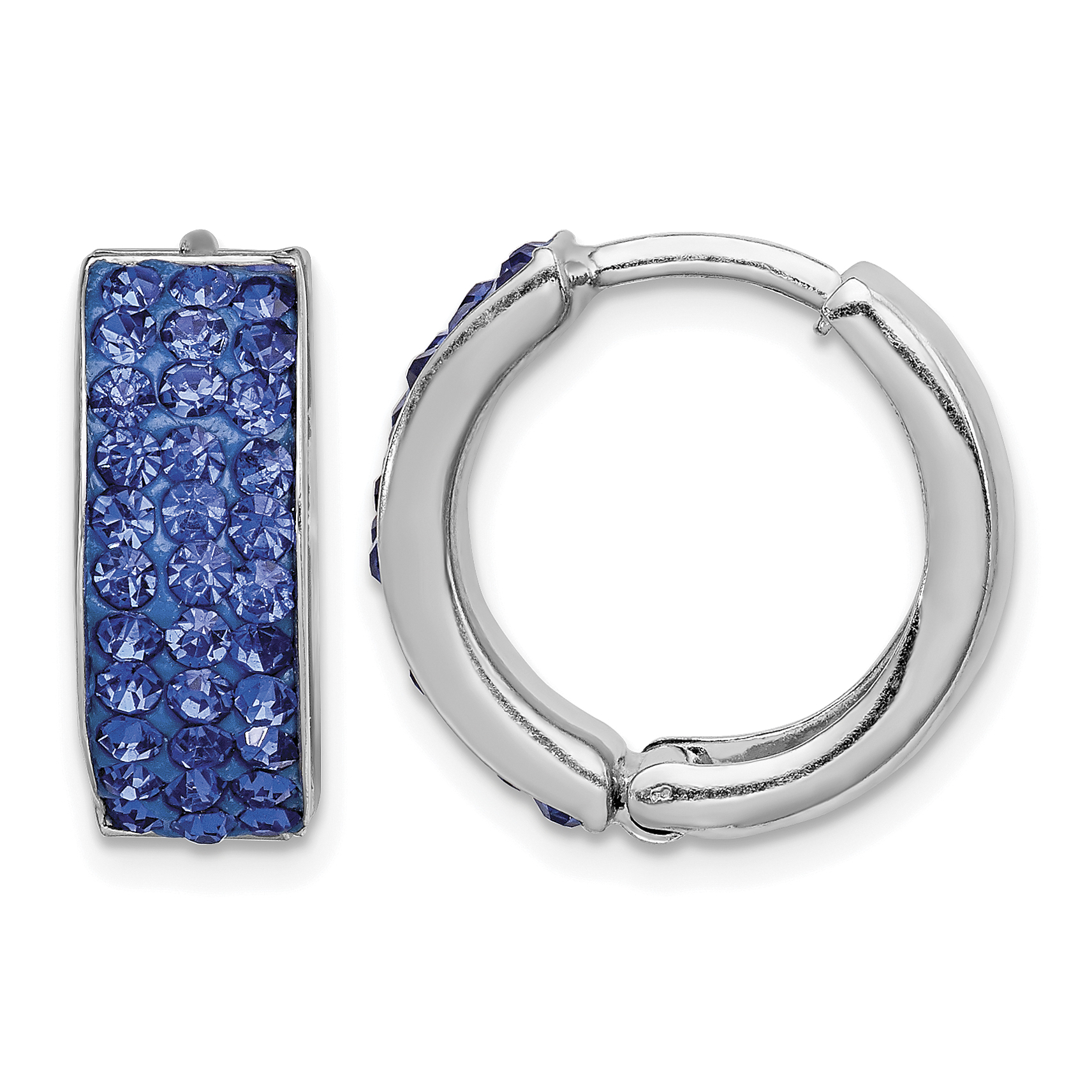 Sterling Silver RH-plated Blue Preciosa Crystal Hinged Hoop Earrings (QE9561)