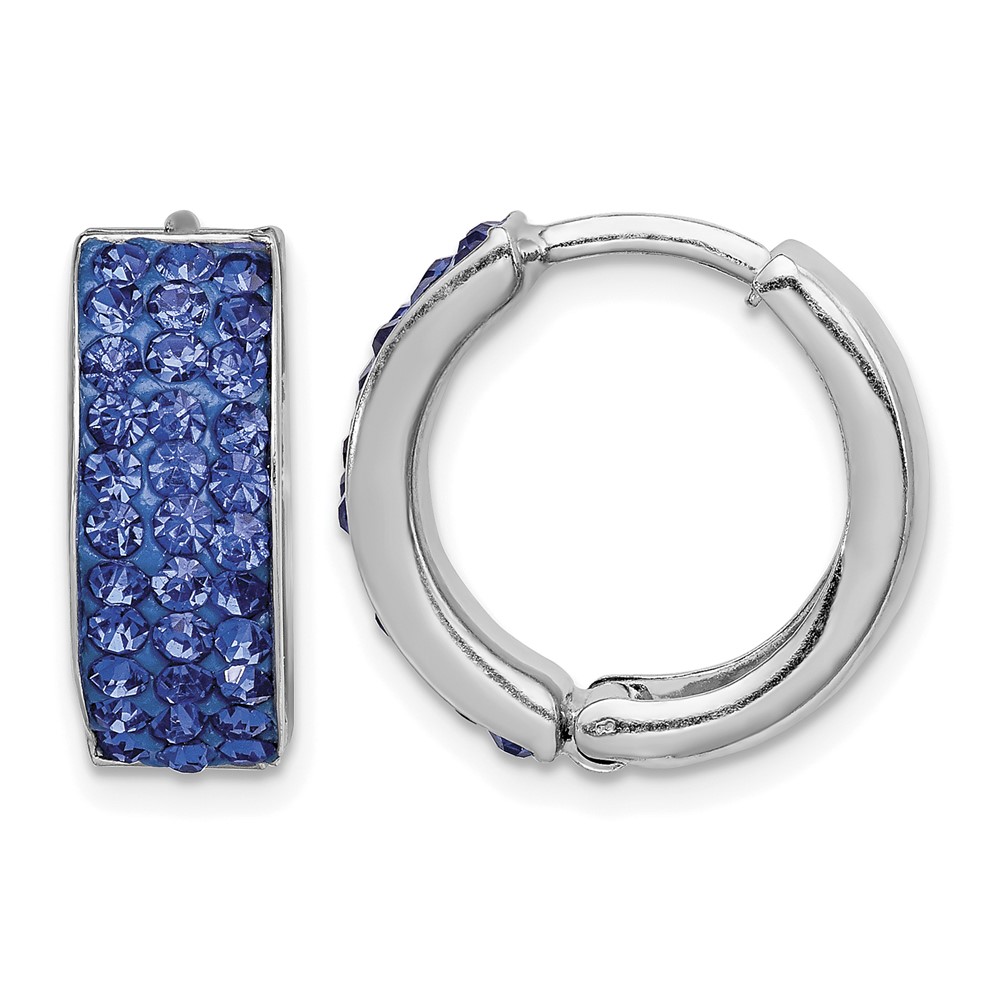 Sterling Silver RH-plated Blue Preciosa Crystal Hinged Hoop Earrings