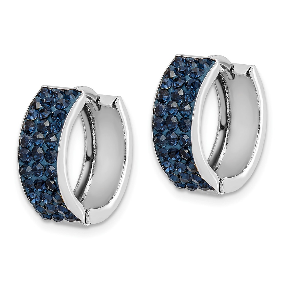 Sterling Silver RH-plated Navy Preciosa Crystal Hinged Hoop Earrings (QE9562)
