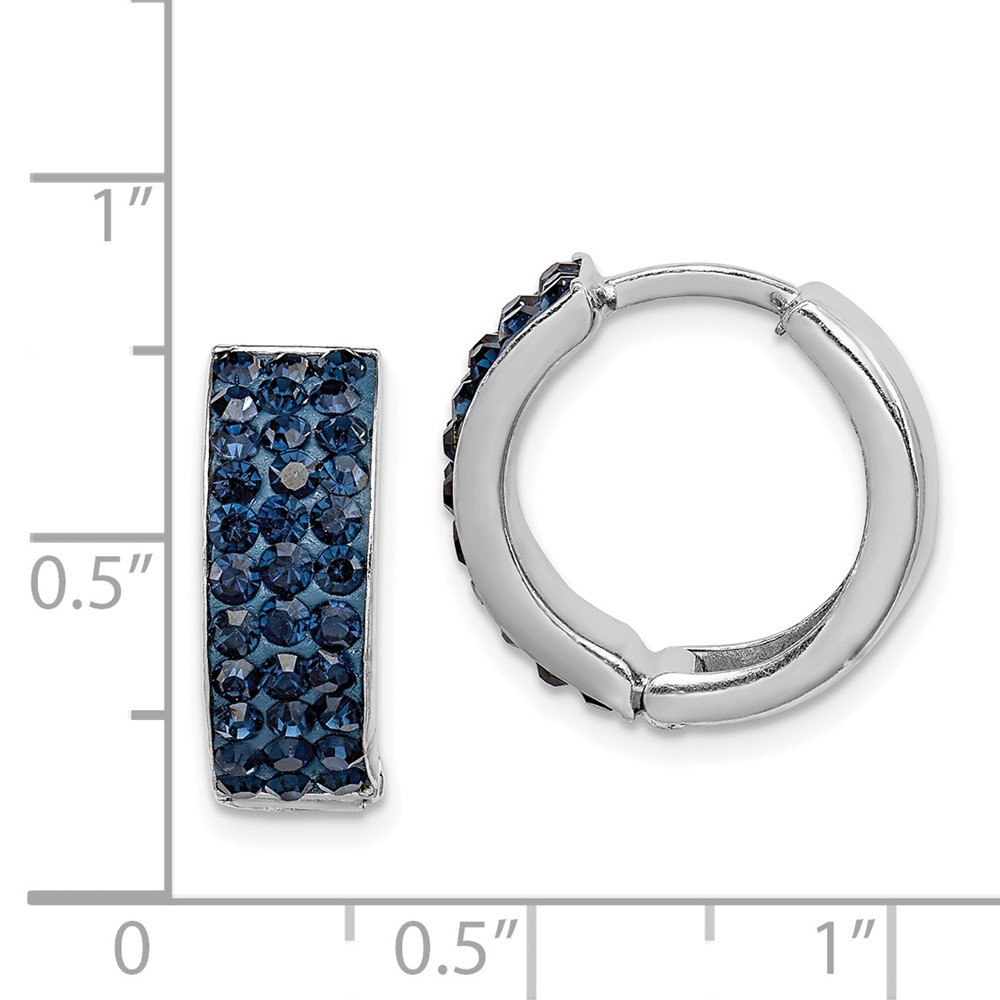 Sterling Silver RH-plated Navy Preciosa Crystal Hinged Hoop Earrings (QE9562)