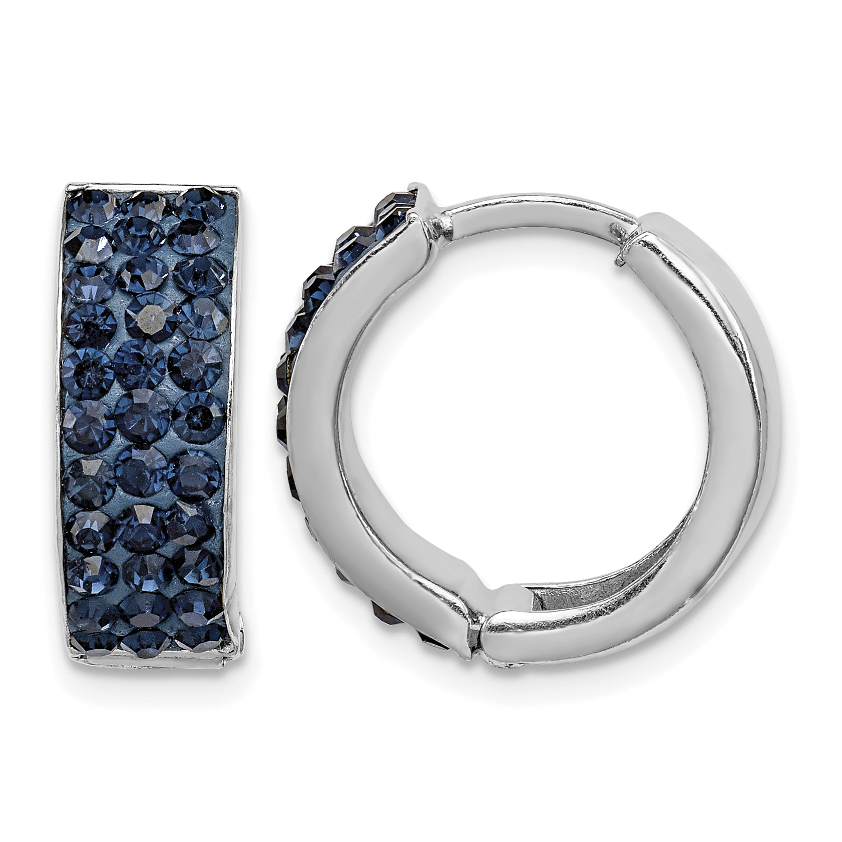 Sterling Silver RH-plated Navy Preciosa Crystal Hinged Hoop Earrings (QE9562)
