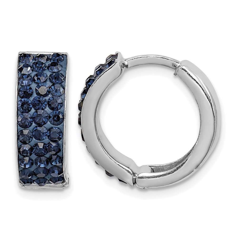 Sterling Silver RH-plated Navy Preciosa Crystal Hinged Hoop Earrings