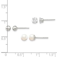 Sterling Silver Post 3pc Stellux Crystal and Fwc Pearl Post Earring Set view 3