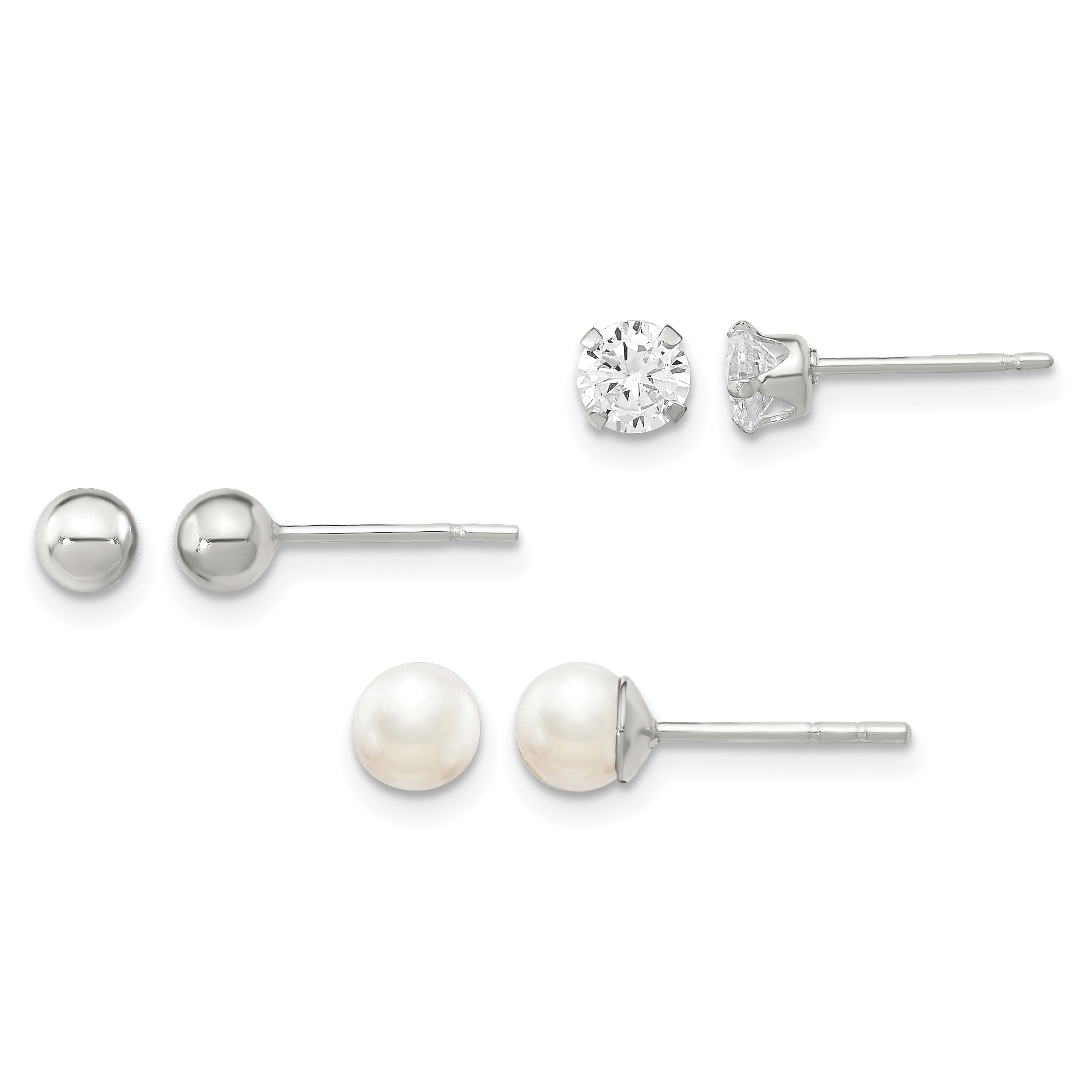 Sterling Silver Post 3pc Stellux Crystal and FWC Pearl Post Earring Set (QE9577SET)