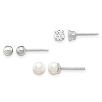 Sterling Silver Post 3pc Stellux Crystal and Fwc Pearl Post Earring Set view 1