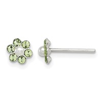 Sterling Silver Polished Stellux Crystal & Imitation Pearl Flower Post Earring Set view 2