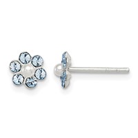 Sterling Silver Polished Stellux Crystal & Imitation Pearl Flower Post Earring Set view 4