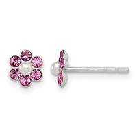 Sterling Silver Polished Stellux Crystal & Imitation Pearl Flower Post Earring Set view 5