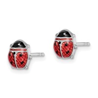 Sterling Silver Rhodium Polished Enameled Lady Bug Post Earrings view 2