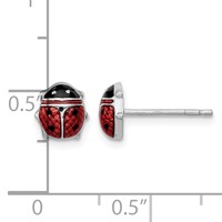 Sterling Silver Rhodium Polished Enameled Lady Bug Post Earrings view 4