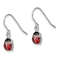 Sterling Silver Rhodium Enameled Ladybug Dangle Earrings view 2