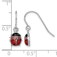 Sterling Silver Rhodium Enameled Ladybug Dangle Earrings view 4