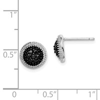 Sterling Silver RH-plated Polished & Textured Black CZ Round Post Earrings view 4