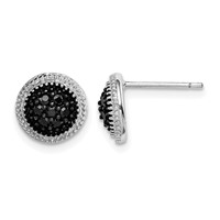 Sterling Silver RH-plated Polished & Textured Black CZ Round Post Earrings view 1