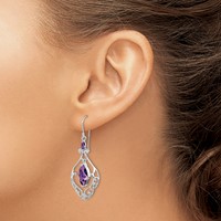 Sterling Silver Rhodium Plated Amethyst Fancy Dangle Earrings view 3