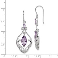Sterling Silver Rhodium Plated Amethyst Fancy Dangle Earrings view 4