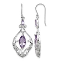 Sterling Silver Rhodium Plated Amethyst Fancy Dangle Earrings view 1