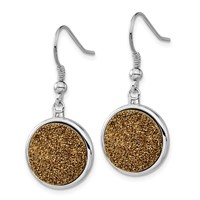 Sterling Silver and Yellow Druzy Circle Shepherd Hook Dangle Earrings view 2