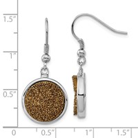 Sterling Silver and Yellow Druzy Circle Shepherd Hook Dangle Earrings view 3