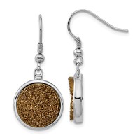 Sterling Silver and Yellow Druzy Circle Shepherd Hook Dangle Earrings view 1