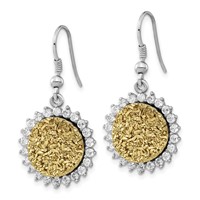 Sterling Silver Yellow Druzy & CZ Circle Shepherd Hook Dangle Earrings view 2