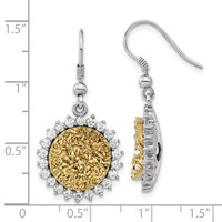 Sterling Silver Yellow Druzy & CZ Circle Shepherd Hook Dangle Earrings view 3