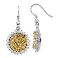 Sterling Silver Yellow Druzy & CZ Circle Shepherd Hook Dangle Earrings view 1