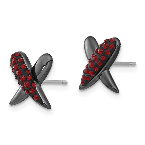 Sterling Silver Black Ceramic Red Crystal X Post Earrings