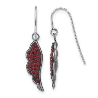Sterling Silver Black Ceramic Red Crystal Wing Dangle Earrings