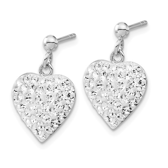 Sterling Silver Rhodium-plated CZ Heart Post Dangle Earrings