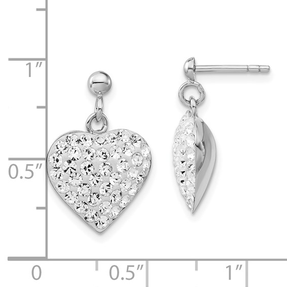 Sterling Silver Rhodium-plated CZ Heart Post Dangle Earrings