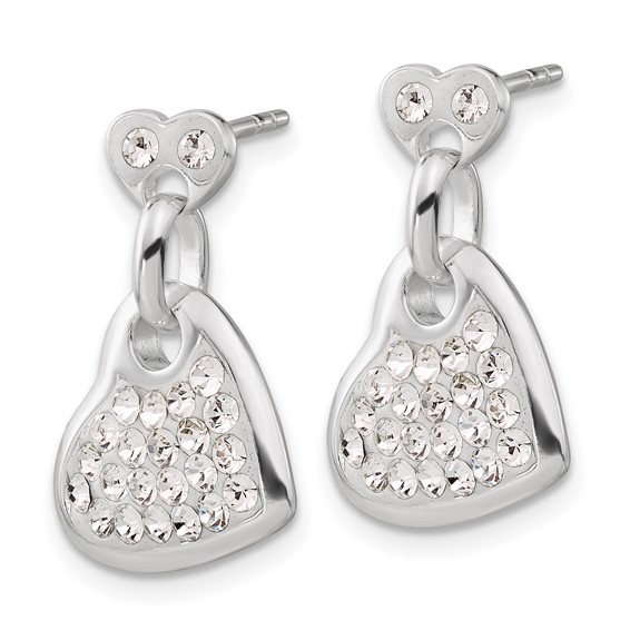 Sterling Silver Stellux Crystal Heart Post Dangle Earrings