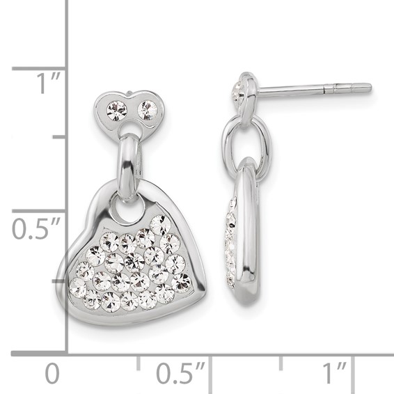 Sterling Silver Stellux Crystal Heart Post Dangle Earrings