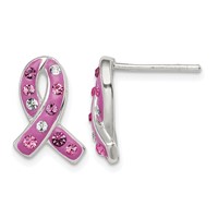 Sterling Silver Pink Stellux Crystal Ribbon Post Earrings view 1
