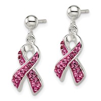 Sterling Silver Stellux Crystal Pink Awareness Ribbon Earrings view 2
